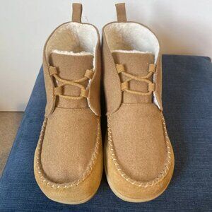 Lands End Womens All Season Bootie Slippers English Tan Heather, NWT